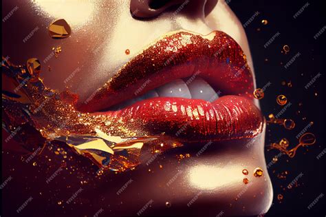 Premium Photo | Lips closeup with golden glitter photo realistic image ...