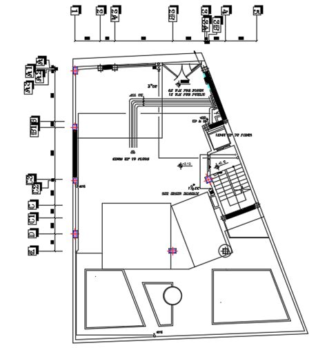 The firefighting, hot & cold water piping layout of the 14x14m architecture apartment ground ...