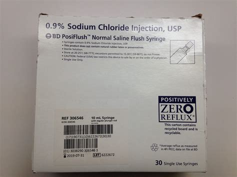 BD 306546 0.9% Sodium Chloride Injection, USP PosiFlush Normal Saline Flush Syringe, 10mL (30 ...