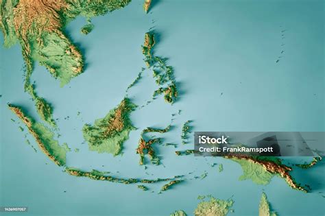 Southeast Asia Topographic Map Horizontal 3d Render Color Stock Photo - Download Image Now - iStock