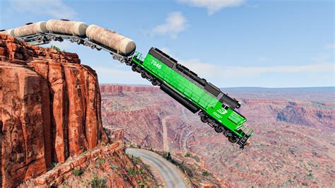 Trains vs Cliff😱BeamNG Drive | train vs cliff locomotive | beamng drive steam train derailment#2 ...