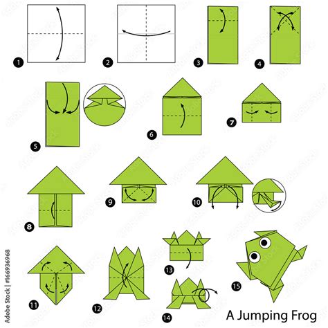 step by step instructions how to make origami A Jumping Frog Stock Vector | Adobe Stock