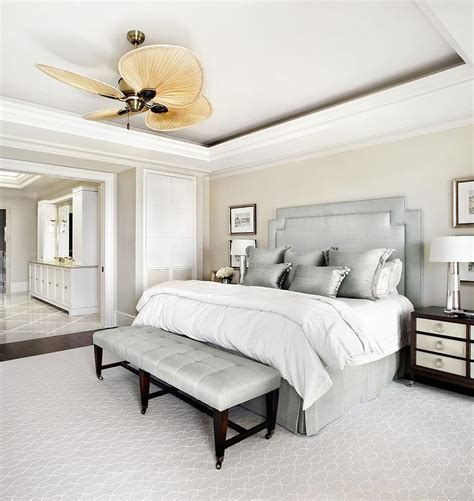 Cream Bedroom Walls with Silver Gray Headboard - Transitional - Bedroom - Benjamin Moore Natural ...