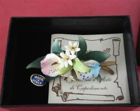 Capodimonte Italy Fine Porcelain Flower Bouquet Pin Brooch Belfiore ...