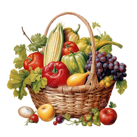 Thanksgiving Day Abundance In Bloom Harvest Basket With Fruits Vegetables And Crops Transparent ...