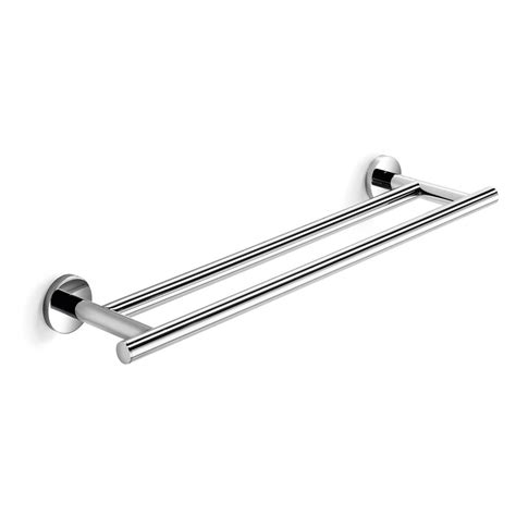 two stainless steel towel bars on the wall