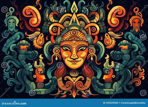 Indian Mythology Symbols and Deities in Abstract Style Abstract ...