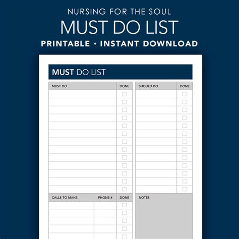 Must Do List Must Do List Prioritized to Do Checklist Printable Nursing for the Soul - Etsy