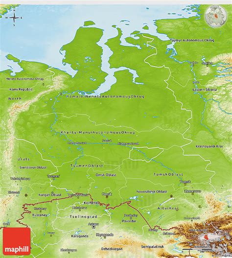 Physical 3D Map of Western Siberia