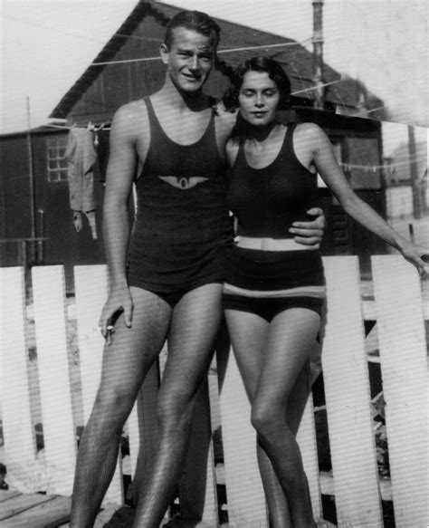 John Wayne with his wife Josephine Saenz in bath suits, 1932 [1280x1575 ...