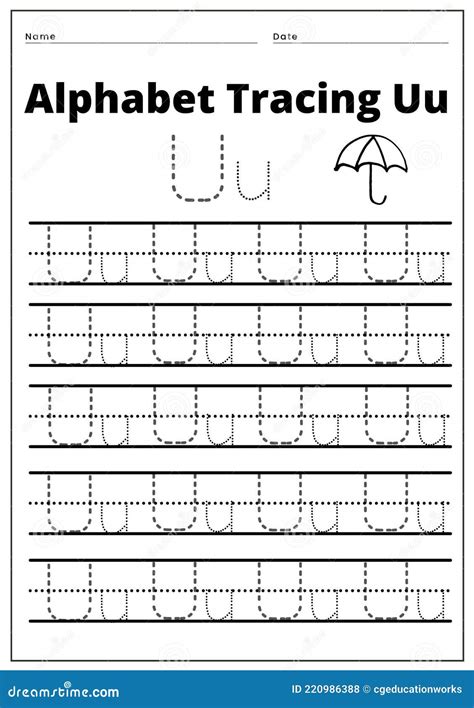 TRACING ALPHABET Uu Worksheet Stock Vector - Illustration of recognition, preschool: 220986388