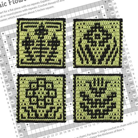 four squares with black and green designs are shown on a piece of paper ...