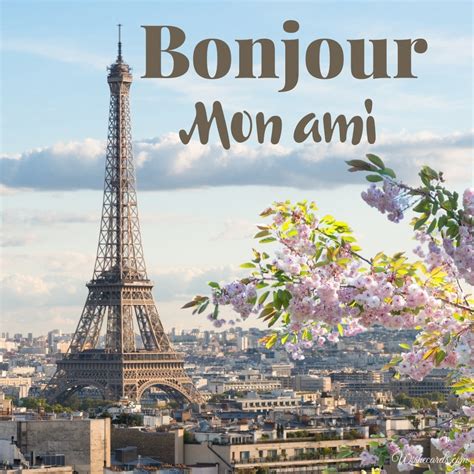 Beautiful Cards with Bonjour And Good Wishes