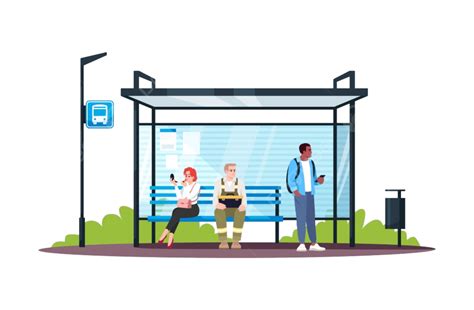 Bus Station Clipart Hd PNG, People Sitting At Bus Station Semi Flat Rgb ...