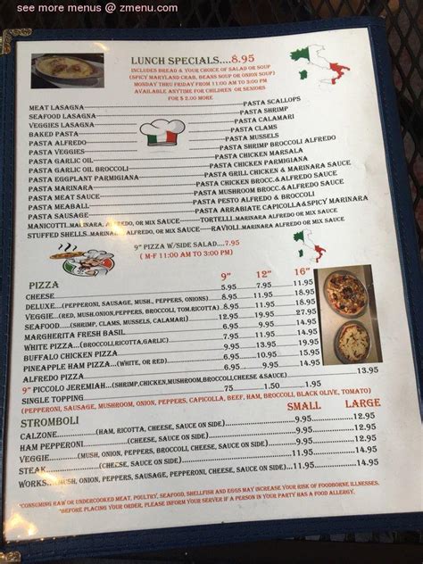 Menu at Mario's Italian Restaurant, Chambersburg