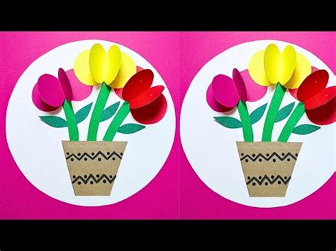 How To Make Flower and Pot Craft || DIY Flower Craft on Paper || Easy ...