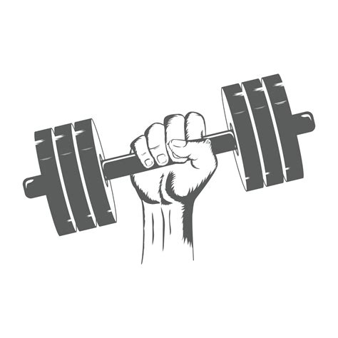 Strong hand lifting up dumbbell silhouette hand drawn vector ...