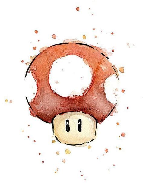 Mario Watercolor Red Mushroom Art Print Mario Mushroom Art Print Geek Wall Art Nintendo Video ...