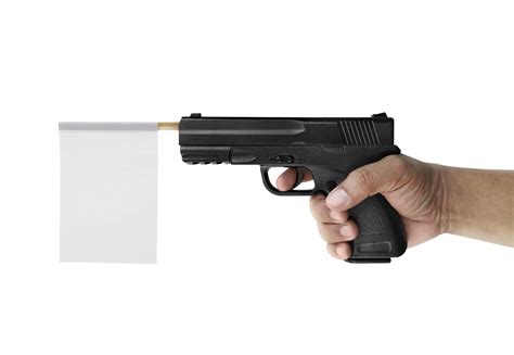 Hand holding gun with paper flag on, transparent background 24852316 PNG