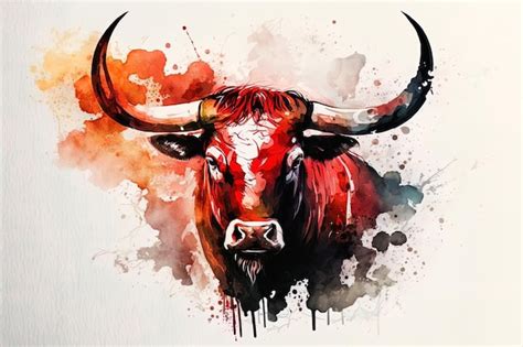 Premium Photo | Image of a bull with a painted horns in red black and white