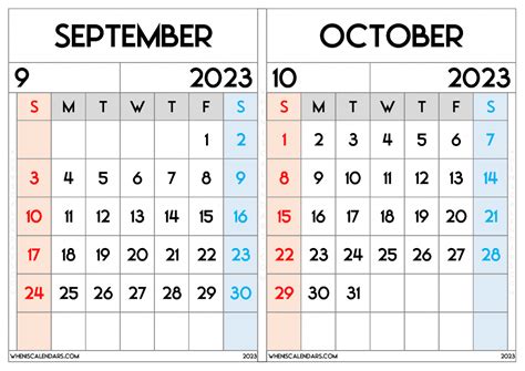 September And October 2023 Calendar Printable