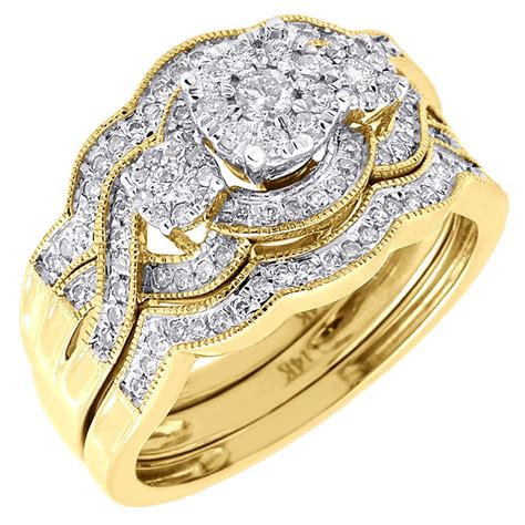 Jewelry For Less - Diamond Wedding 3 Piece Bridal Set 14K Yellow Gold Round Engagement Ring 1/2 ...