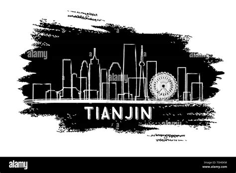 Tianjin China City Skyline Silhouette. Hand Drawn Sketch. Vector Illustration. Business Travel ...