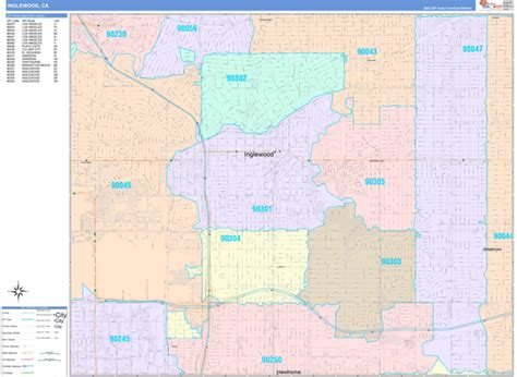 Inglewood California Wall Map (Color Cast Style) by MarketMAPS - MapSales