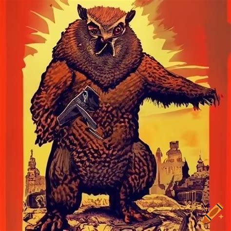 Soviet-style propaganda poster with an owlbear from dungeons and ...