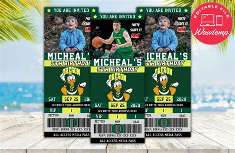 Oregon Ducks Basketball Ticket Birthday Editable Templates Instant ...