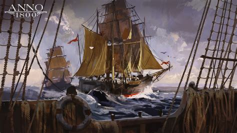 Anno 1800 1800s Digital Art Concept Art Artwork Ubisoft Sailing Ship Frigates Rigging Ship Sea ...