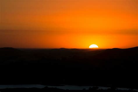 sunset, horizon, mountain, highland, landscape, orange, sky, moon, light, silhouette | Pxfuel