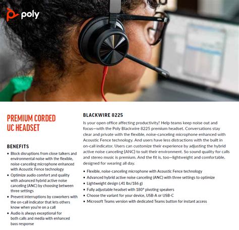 Shop Plantronics/Poly Blackwire 8225 Headset, USB-C, Noise cancelling, Acoustic Fence ...