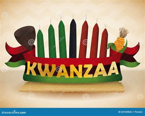 Kwanzaa Elements with Traditional Flag, Vector Illustration Stock ...