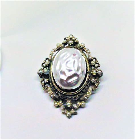 Baroque Pearl Brooch - Vintage, Gold Tone, Victorian Style, Imitation Pearl Pendant by ...