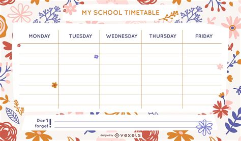 Floral School Timetable Template Vector Download