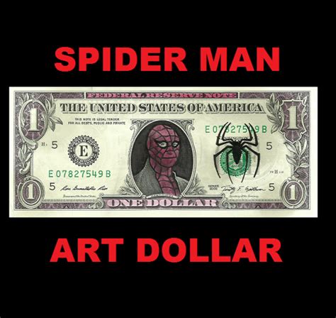 2009 RARE Spider Man Altered Currency Artist One Dollar Bill ACEO 14-208 One Dollar Bill, Alters ...