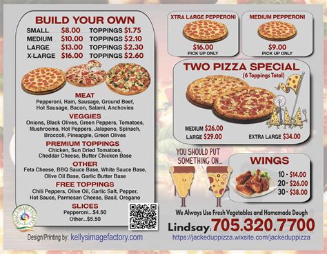 Jacked Up Pizza menus in Lindsay, Ontario, Canada