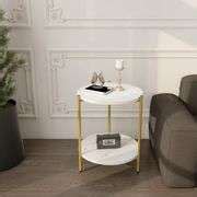 Nesawaki Round Side Table White Nightstand 2-Tier Coffee End Table for Living Room Bedroom Small ...