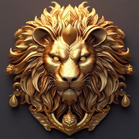 Premium AI Image | A close up of a golden lion head on a wall generative ai