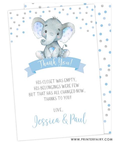 Elephant Boy Baby Shower Thank You Card | PrinterFairy