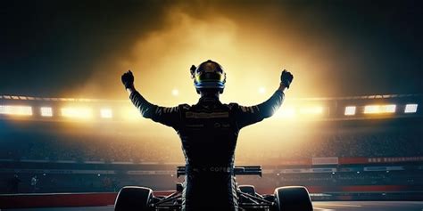 Premium Photo | Silhouette of a racing driver celebrating victory in a ...