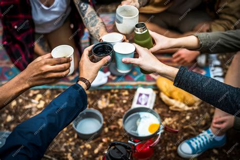 Premium Photo | Friends camping in the forest together