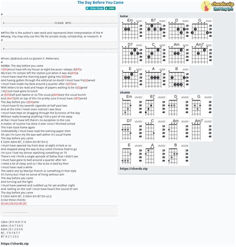 Chord: The Day Before You Came - tab, song lyric, sheet, guitar, ukulele | chords.vip