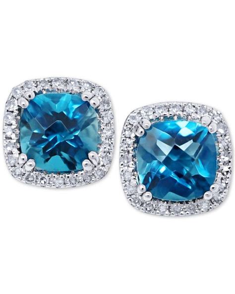 Macy's London Blue Topaz (2 Ct. T.w.) & Diamond (1/5 Ct. T.w.) Stud Earrings In 14k White Gold ...