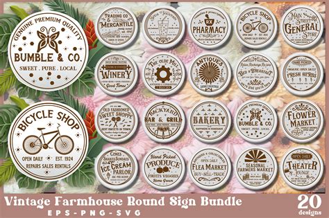 Vintage Farmhouse Round Sign Bundle Graphic by Graphic Home · Creative ...