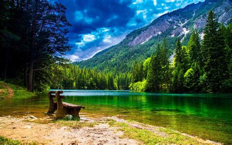 Wonderful Mountain Landscape With Green Pine Forest Green Turquoise ...