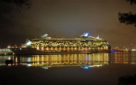 Night View of Cruise Ship in Port Stock Photo - Image of transport, panoramic: 1692016