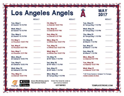 Printable 2017 Los Angeles Angels Schedule