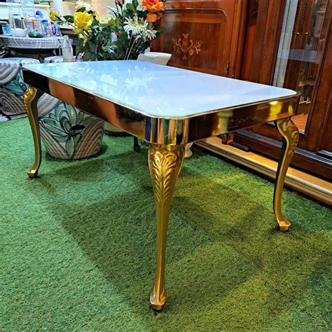 Vintage Baroque Style Coffee Table with Thick Top Glass. Dimensions : H ...